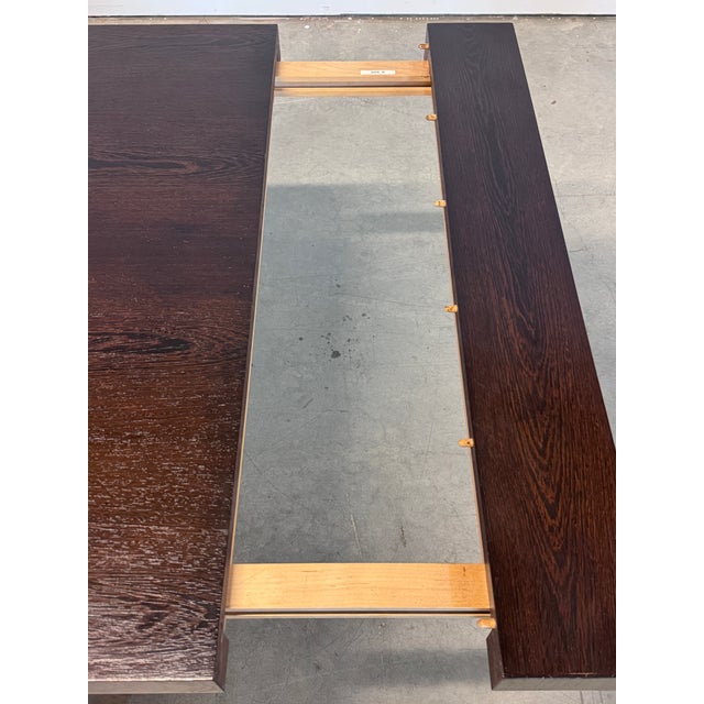 Late 20th Century Ebonized Oak Extension Dining Table With Lattice Pedestal Base For Sale - Image 9 of 13