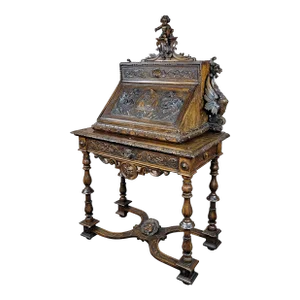 19th Century Highly Carved Italian Drop Leaf Desk W/ Griffin & Putti