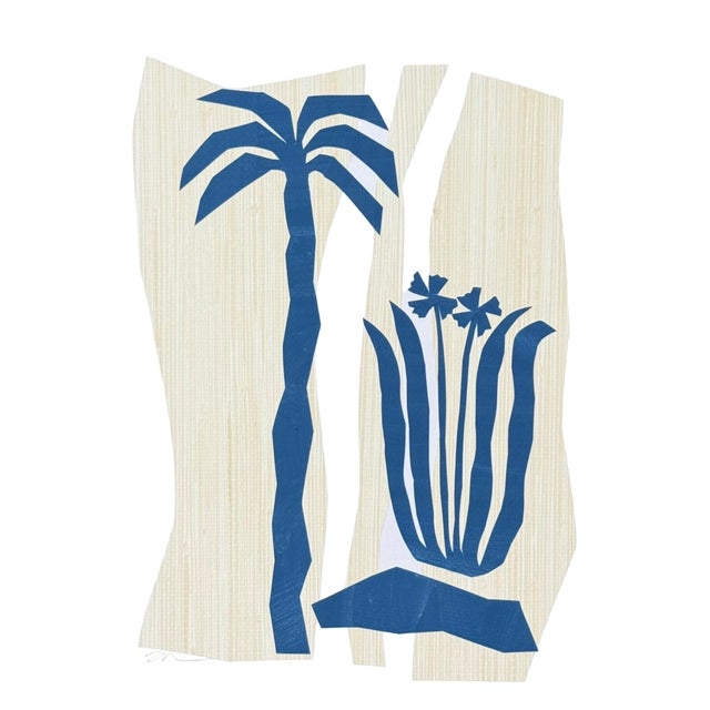 Abstract original palm tree botanical mixed media collage - unframed on paper measuring 9 inches x 12 inches by Charleston...