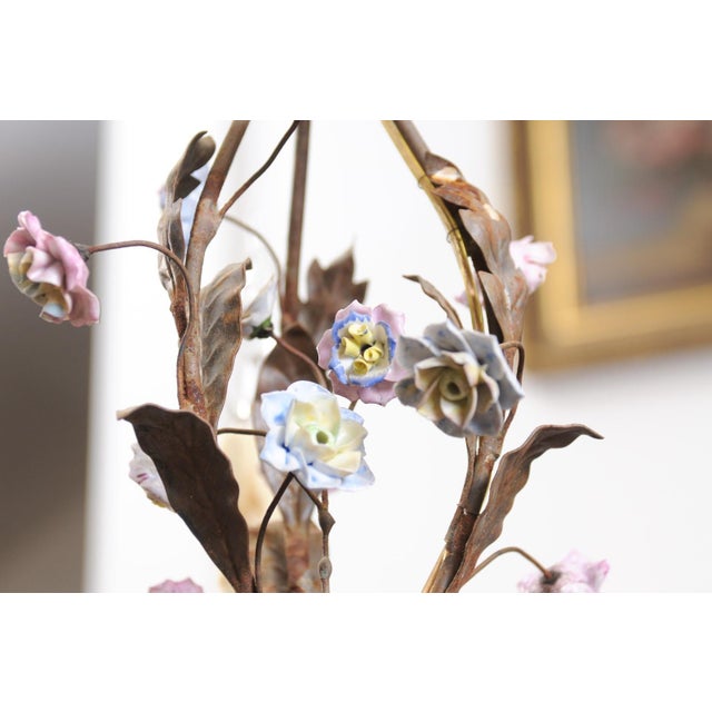 Early 20th Century Baroque Style French Three-Light Porcelain Chandelier with Blue and Pink Flowers For Sale - Image 12 of 12