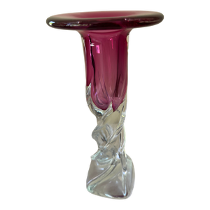 1970s Fine Art Glass Cranberry Twisted Crystal Vase/Candleholder