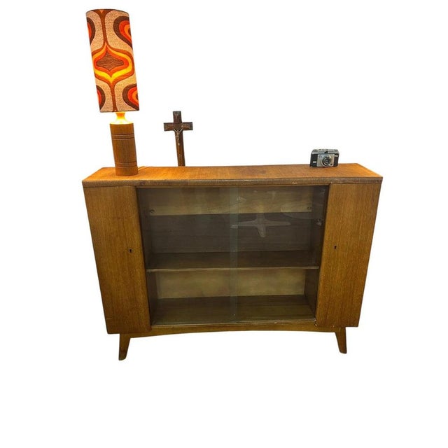 Wood Mid-Century Drinks Cabinet in Teak with Glass Sliding Doors and Adjustable Shelf For Sale - Image 7 of 11