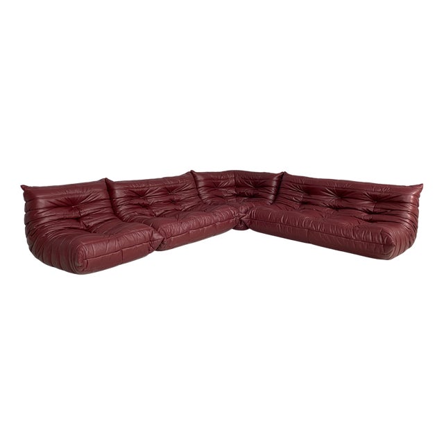 French Modern Leather Sofa Togo by Michel Ducaroy for Ligne Roset, 1970s, Set of 4 For Sale