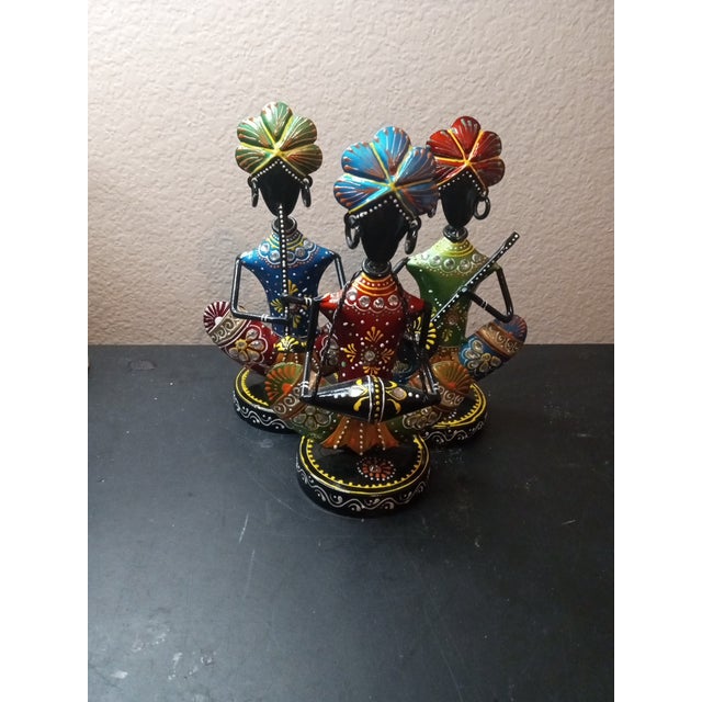 GORGEOUS Trio of handcrafted Hammered metal Rajasthani musician figurines These handcrafted hammered metal Rajasthani...