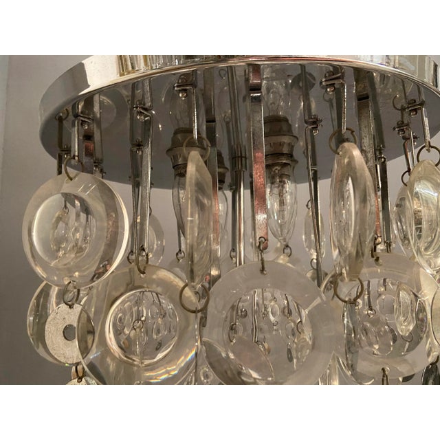 Oscar Torlasco Mid-Century Glass and Chrome Disc Chandelier by Oscar Torlasco, 1970s For Sale - Image 4 of 5