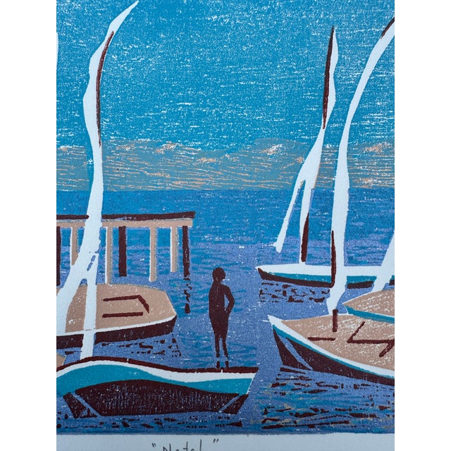 Blue 1980 Hannah Brandt “Natal” Signed Limited Edition Brazilian Color Woodcut Print 41/60 For Sale - Image 8 of 10