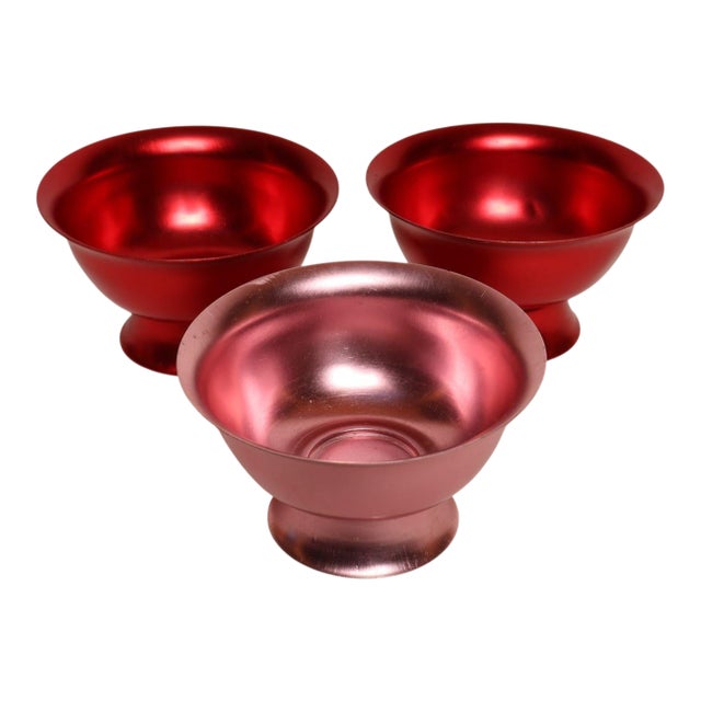 Set of Three Mid-Century Modern Red and Pink Anodized Aluminum Sherbets / Bowls For Sale
