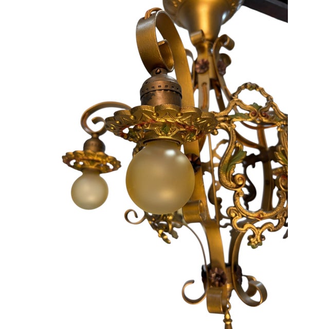 1920s Shorter Ceiling 5 Light Aztec Gold With Original Finish #2606 For Sale - Image 9 of 11