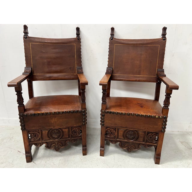 Renaissance Style Armchairs in Walnut, 20th Century, Set of 2 For Sale - Image 3 of 18