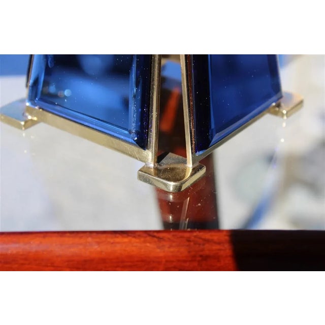 Gold Gold-Plated Brass & Mirrored Glass Candelabras In Bevelled Cobalt Blue, 1950s, Set of 2 For Sale - Image 8 of 12