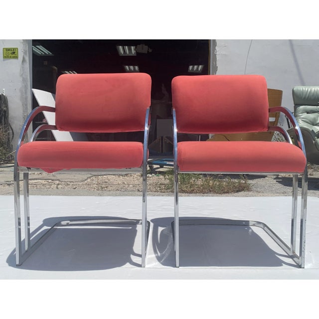 Milo Baughman Style Chrome Cantilever Dining Chairs - a Pair For Sale In Miami - Image 6 of 10