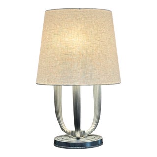 Early 20th Century Art Deco Three-Candle Fluted Cast Metal Table Lamp For Sale