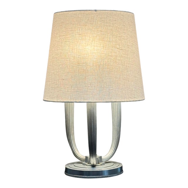 Early 20th Century Art Deco Three-Candle Fluted Cast Metal Table Lamp For Sale