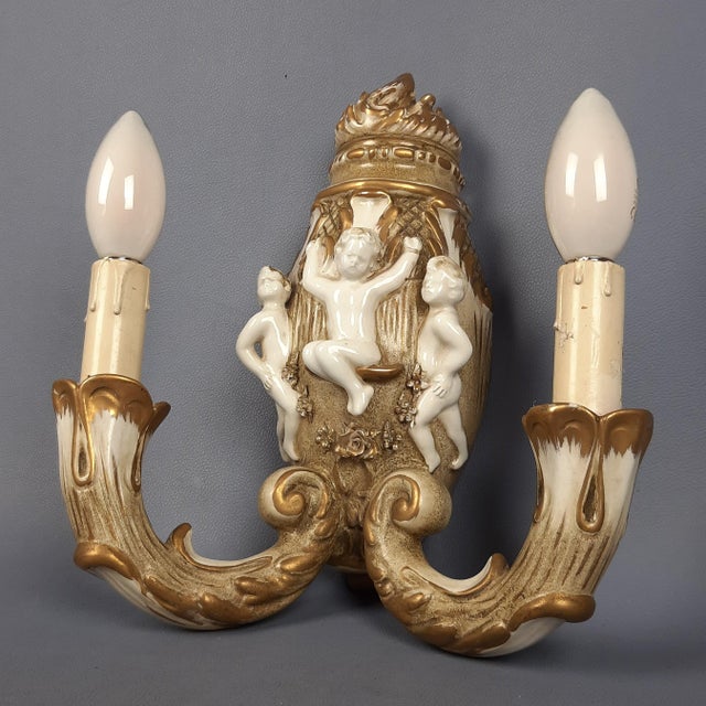 Baroque Style Wall Sconces with Cherubs from Capodimonte, 1960s, Set of 2 For Sale - Image 6 of 18