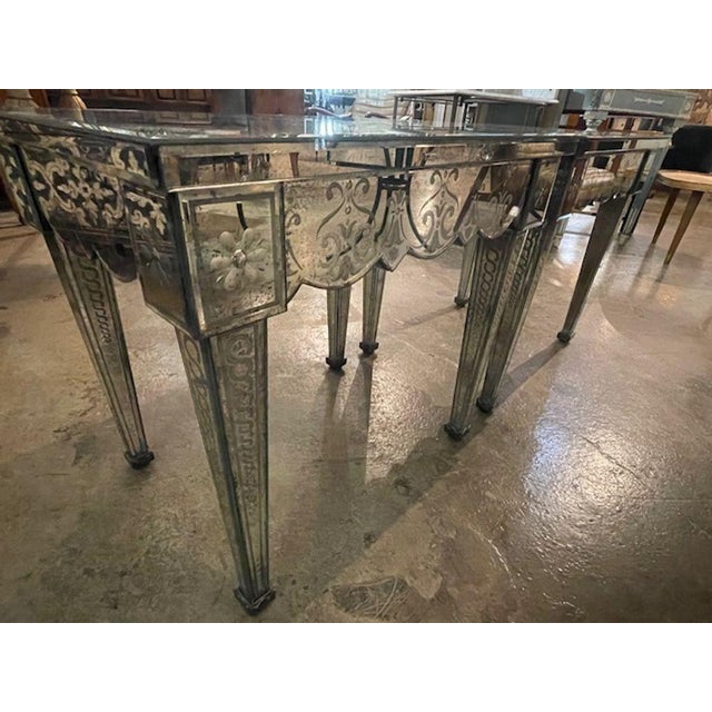 These stunning vintage Venetian etched mirror side tables are a stylish and elegant addition to any home. The intricate...