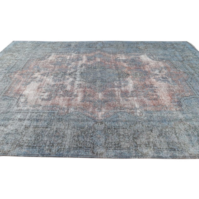 1960s 1960s Vintage Persian Distressed Handmade Medallion Blue Wool Rug For Sale - Image 5 of 10