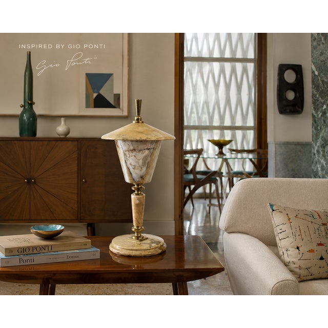 Vintage French Marble & Brass Table Lamp in the Style of Gio Ponti, 1960s For Sale - Image 18 of 18