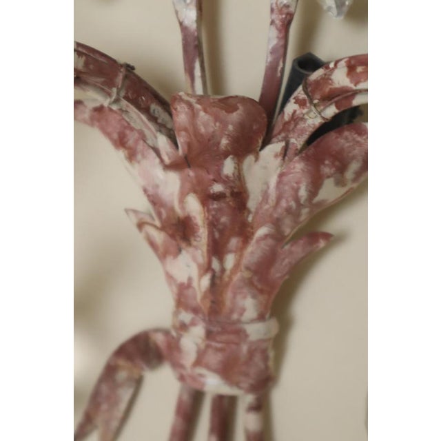 Glass Wall Lights with Crystal Glass Flowers and Marbled Metal attributed to Maison Baguès, 1950s, Set of 2 For Sale - Image 7 of 15