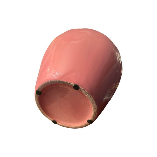 Art Deco Vintage Postmodern Large Ribed Pink Drapped Ceramic Vase 1980s Art Deco For Sale - Image 3 of 11