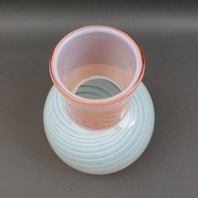 Mid 20th Century Laslo for Mikasa Japan Vintage Pink Opal White Swirl Art Glass Vase 10 7/8" For Sale - Image 5 of 9