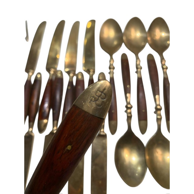 Bauhaus 1980s Lord Nelson Marco Polo Bronze and Rosewood Flatware - 50 pcs For Sale - Image 3 of 12