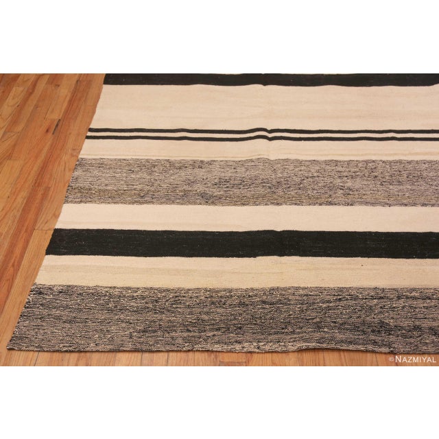 Modern Flatweave Room Size Black and White Color Kilim Rug For Sale - Image 4 of 6