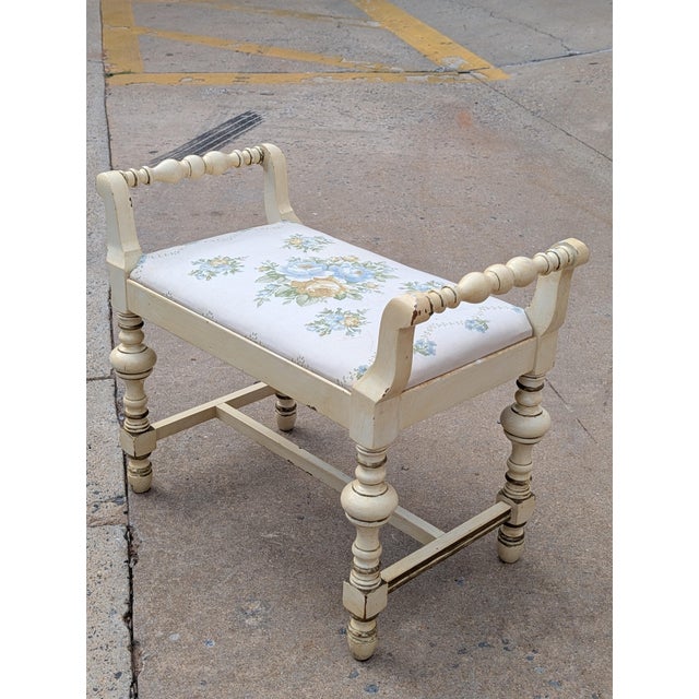 Vintage Chic Turned-Leg Cream Boho Bench For Sale In Washington DC - Image 6 of 13