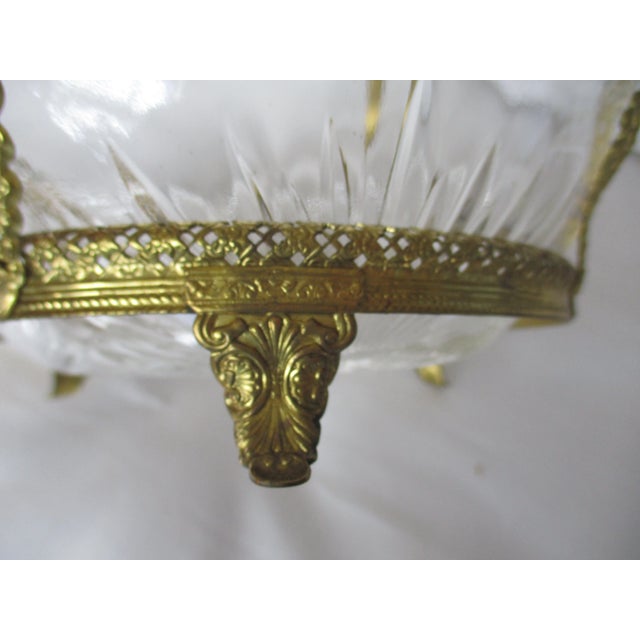 Metal Antique 1900s Gold Ornate Metal Frame and Crystal Bowl Star Bust Pattern Brides Basket For Sale - Image 7 of 9