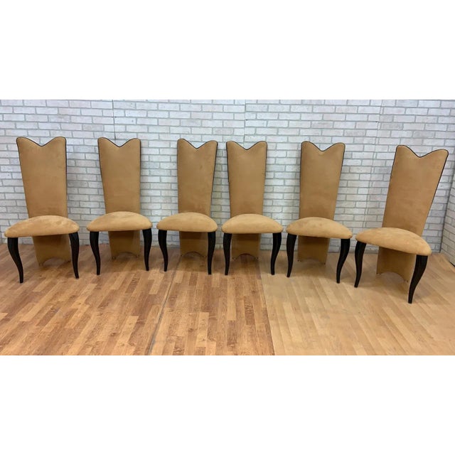 Wood Vintage Italian Art Deco Birdseye Maple and Black Lacquer Extending Dining Table With 6 High Back Chairs - 9 Piece Set For Sale - Image 7 of 12