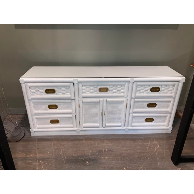 Dixie Lacquered White Wicker Weave Lowboy Chairish