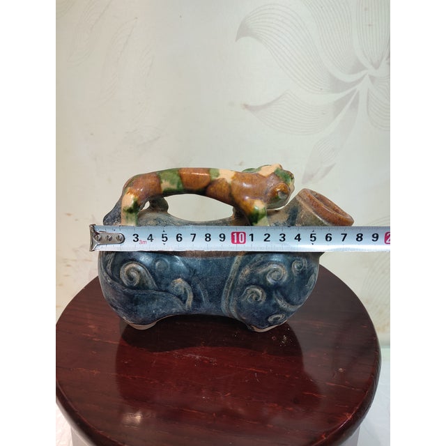 Chinese Ceramic Pot Trio-Colored Glazed Pottery Water Pot Hand Carved Tiger Shape For Sale In Seattle - Image 6 of 9