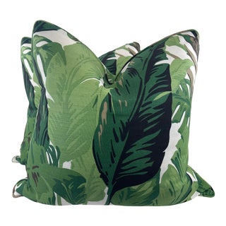 Thibaut "Travelers Palm" in Green 22" Pillows-A Pair For Sale