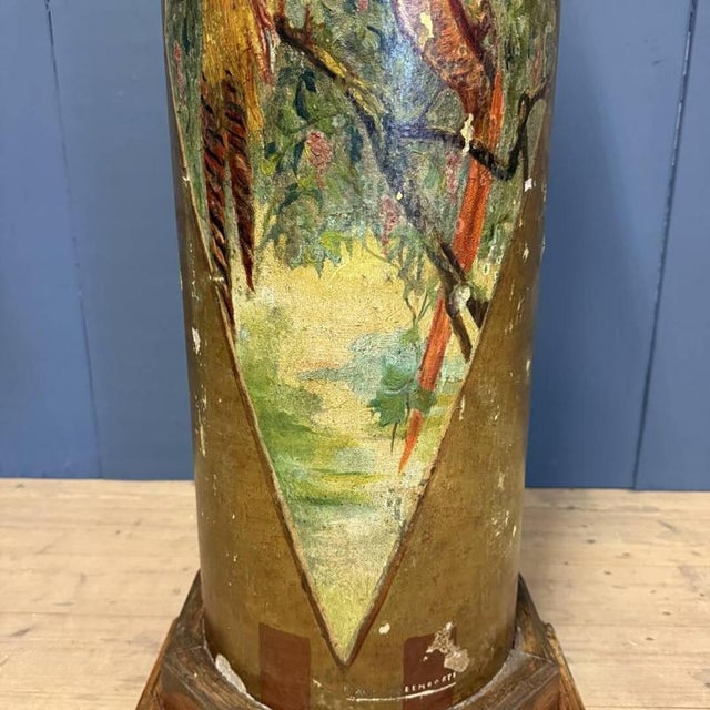 Large Antique Painted Earthenware Column with Golden Pheasants For Sale - Image 14 of 18