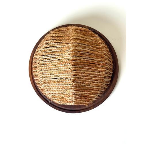 Gold Teak and Woven Natural Fiber Wall Sconces, 1970s, Set of 2 For Sale - Image 8 of 13