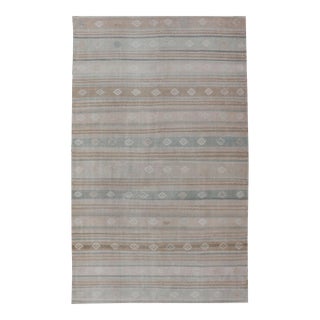 Turkish Vintage Kilim Rug With in Tan, Taupe, Brown, Gray Blue, and Earth Tones For Sale