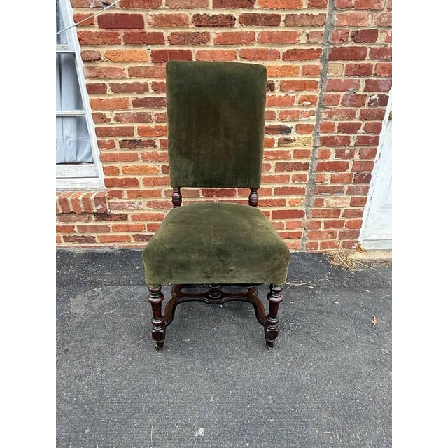 Antique Renaissance style Velvet upholstered side Chair Solid wood frame, green velvet color fabric, ornate carvings,...