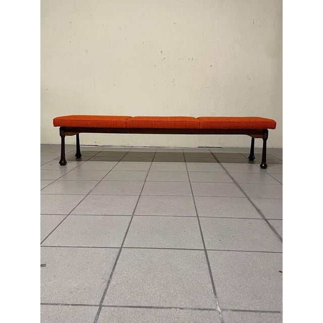 Long Bench in Stained Wood and Fabric, 1960s For Sale - Image 4 of 15