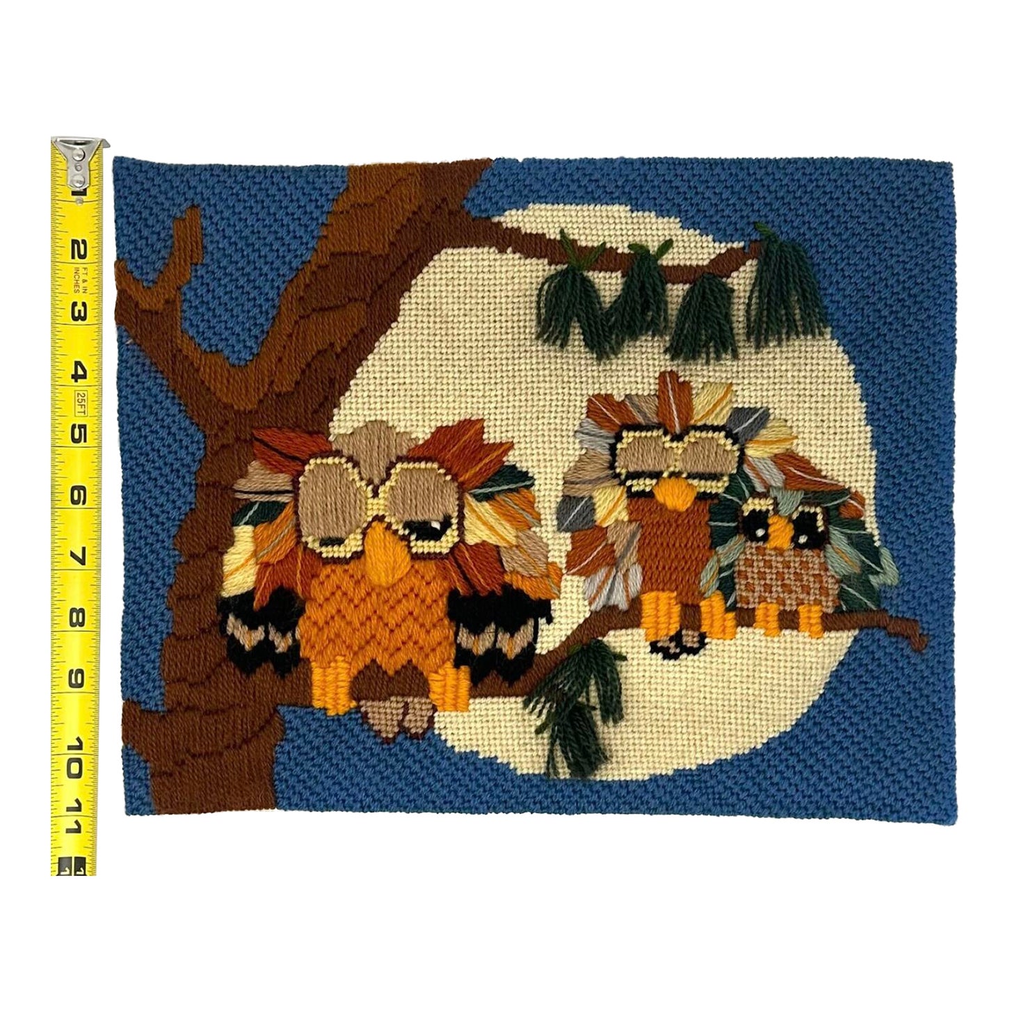 1970s Vintage Mounted Owl Motif Crewel Wall Art Chairish