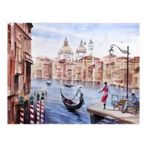 Venice Scene, Erik Freyman Watercolor With Pastels on Paper, Signed in Pen