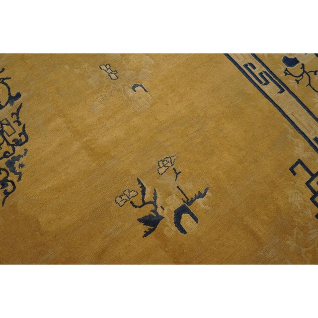 1880s Classic Beige Greek Key Floral Antique Chinese Peking Wool Rug 10' X 12'5" For Sale In New York - Image 6 of 8
