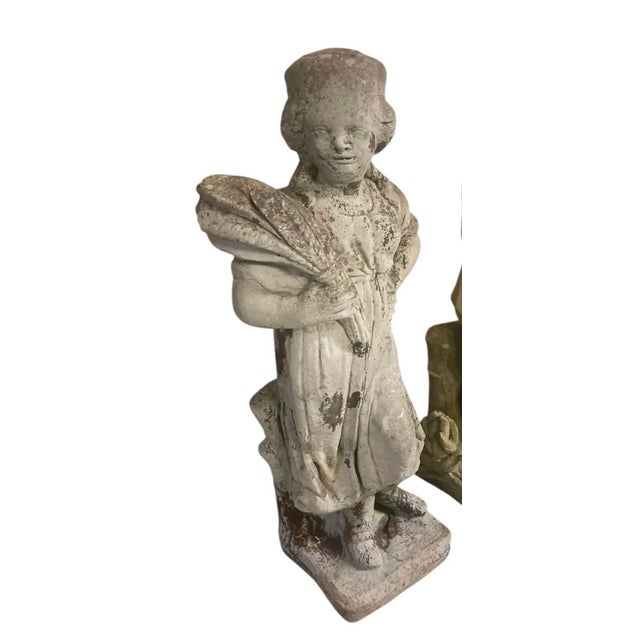 English Vintage Weathered Cast Stone "Country Life" Allegorical Girl Garden Statue For Sale - Image 3 of 5