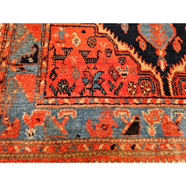 Vintage Persian Malayer Tribal Area Rug, Hand-Knotted Wool, Geometric Pattern, 4x6, Terracotta & Blue For Sale - Image 16 of 16