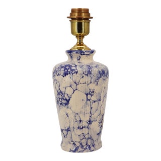 Mid-Century Modern Blue and White Ceramic Table Lamp, Portuguese For Sale