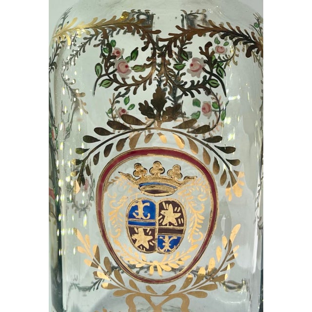 Mid 19th Century Crystal Perfume Bottle With Its Flower Stopper and Heraldic Coat of Arms 1850 France For Sale - Image 5 of 12