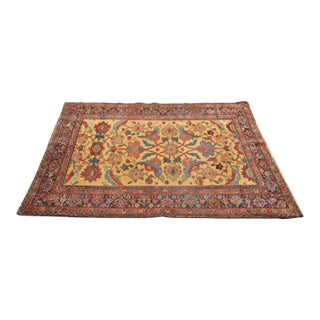 Antique Gold & Saffron Square Rug, 5 x 5 For Sale