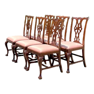 Vintage Regency Carved Ruffle Dining Chairs - Set of 6