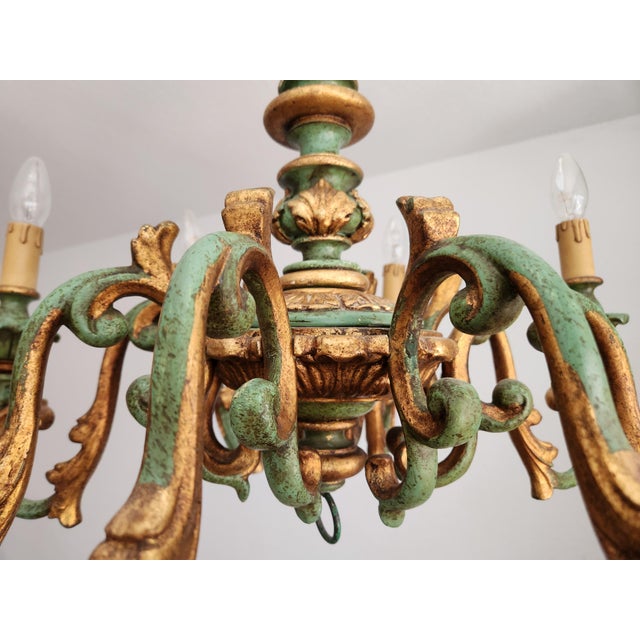 Antique Louis XV Rococo Baroque Florentine Chandelier with Eight Arms Gilded with Gold Leaf, Italy, 1920s For Sale - Image 14 of 18