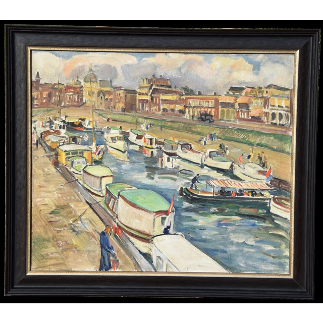 Modern Gerta Springer, Holiday Boats in the Harbor, 1935, Oil on Canvas, Framed For Sale - Image 3 of 17