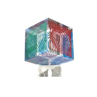 Vintage Victor Vasarely Op Art Silkscreen Acrylic Sculpture on Lucite Base Red, Blue, Green, 1970's For Sale