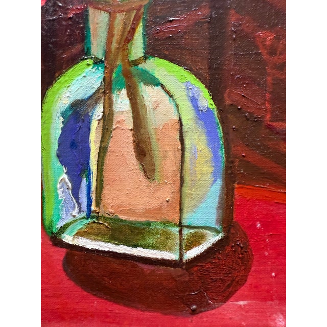 Pink Still Life of Pink Orchids in a Blue Vase, Oil Painting For Sale - Image 8 of 10